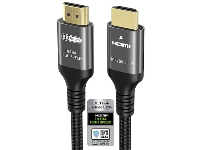 CORE TECH HDMI 2.1 Cable 6.6 ft (2m), 48Gbps, 8K 60Hz, 4K 120Hz, HDR10, eARC, Braided Male-to-Male for PS5, Xbox Series X and TVs, Gray/Black