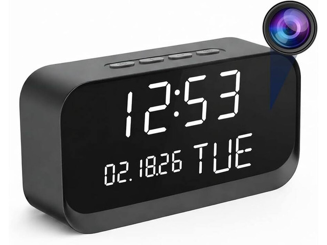 CORE TECH 1080p Clock Security Camera, Dual-Band 2.4GHz/5GHz WiFi, 150-Degree Wide Angle, Motion Detection, Infrared Night Vision, microSD Support...