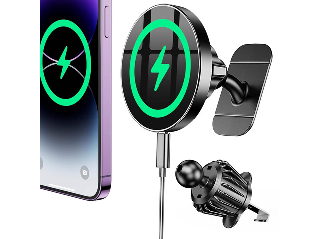 CORE TECH 15W Max Magnetic Wireless Car Charger, Qi Air Vent Phone Mount, MagSafe-Compatible Holder for iPhone 16/15/14/13/12, Black