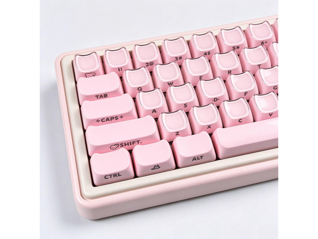 Crystal Jelly Keycaps, Pink MOA Profile, Shine Through Keycap Set Cute Cat 132 Keys PBT Side Printed, Compatiability Mechanical Keyboard Keycaps...