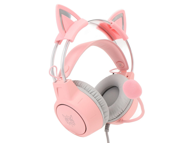 Cat Ear Headphones with Mic, Rainbow RGB Light Gaming Headset, Detachable Cat Ears, 3.5mm Wired Over Ear Headphones