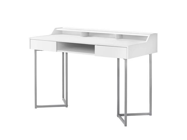 Monarch Specialties 48'L Contemporary Home Office Computer Desk with Drawers and Shelves - White, Silver