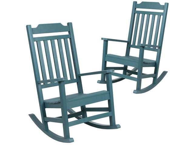 Photos - Garden Furniture Flash Furniture Set of 2 Winston Teal Faux Wood All-Weather Rocking Chair 