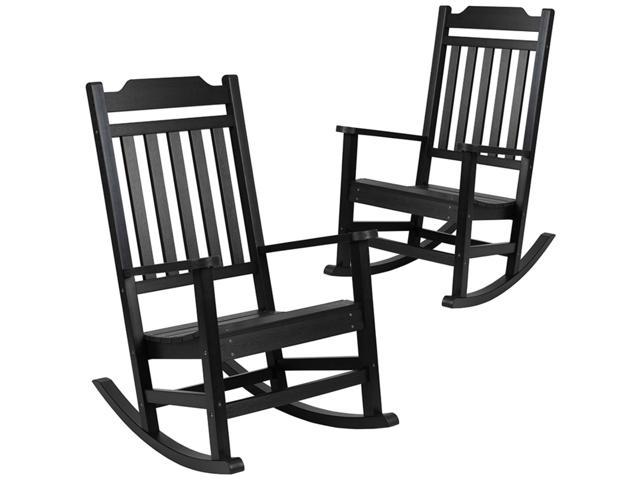 Photos - Garden Furniture Flash Furniture Set of 2 Winston Black Faux Wood All-Weather Rocking Chair 