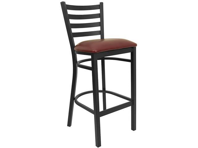 Flash Furniture XU-DG697BLAD-BAR-BURV-GG Hercules Series Black Ladder Back Metal Restaurant Bar Stool with Burgundy Vinyl Seat