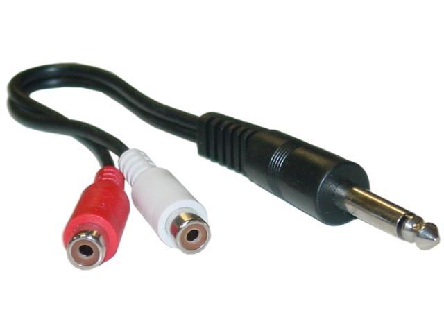 Cable Wholesale Mono to RCA adapter 1/4 Mono Male / 2 RCA Female - 6in Y-cable