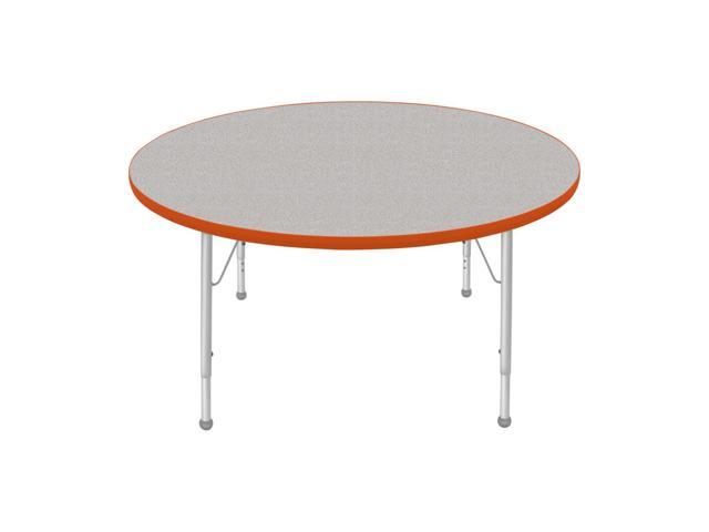 Creative Colors 48' Round Activity Table with Gray Nebula Top, Autumn Orange Edge, Ball Glide - Standard Leg Height: 21'-30'