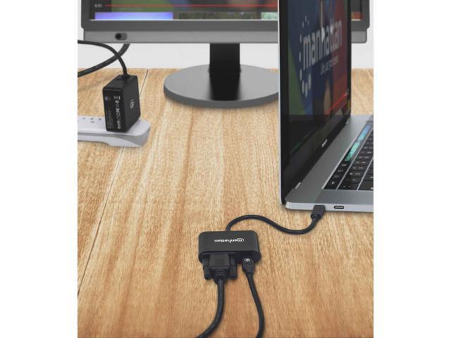 Manhattan USB-C to VGA Converter with Power Delivery Port, Full-HD Support, 60W PD, Plug & Play, Thunderbolt 3 Compatible, EMI Shielded for Clear...