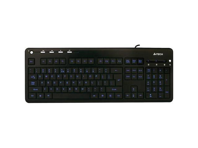 A4-TECH BLUE LED BACKLIT MULTIMEDIA KEYBOARD - Cable Connectivity - USB Interface - Sleep, Next Track, Previous Track, Play/Pause, Stop Hot Key(s).