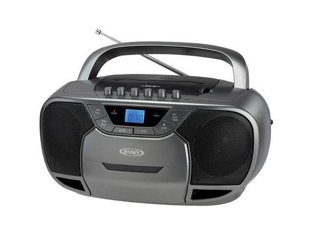 JENSEN CD-590-GR Radio/CD Player/Cassette Recorder Boombox - 1 x Disc Integrated Stereo Speaker - Gray, Black LCD - CD-DA, MP3 - Auxiliary Input