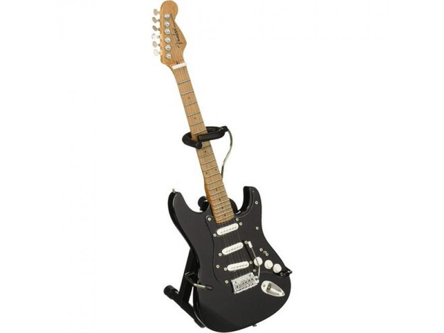Axe Heaven Fender Stratocaster Black Finish with Black Pick Guard Mini Electric Guitar Replica FS-009