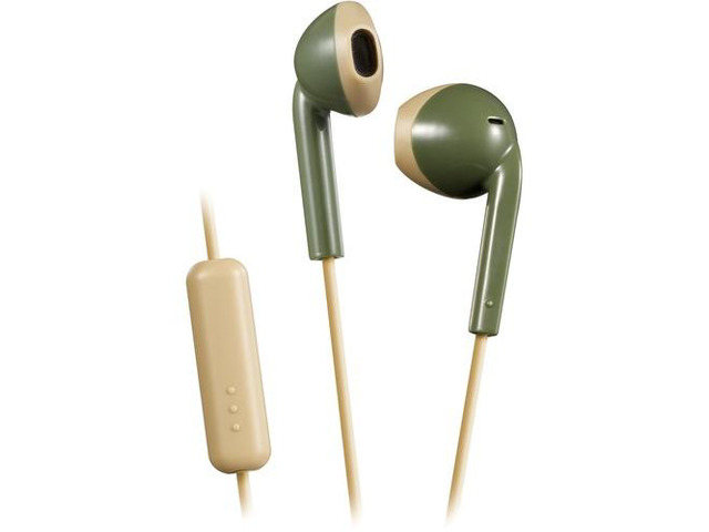 JVC Retro Wired earbuds with built-in microphone and one-button remote (HA-F19M), Green