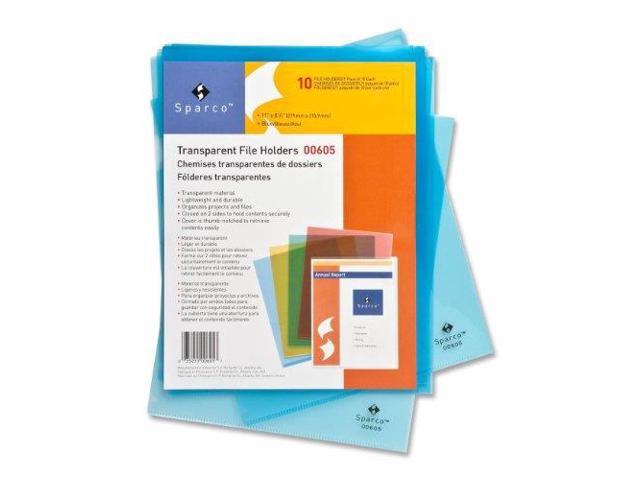 Sparco 00605 Transparent File Holder, 8.50' Width x 11' Length Sheet Size - 20 Sheet Capacity - Blue - 10 / Pack, 1 Pack