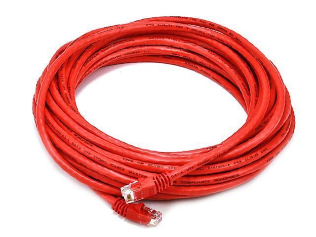 Monoprice Cat6 Ethernet Patch Cable - Network Internet Cord - RJ45, Stranded, 550Mhz, UTP, Pure Bare Copper Wire, 24AWG, 30ft, Red