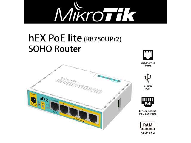 Mikrotik hEX PoE lite RB750UPr2 SOHO Router with 5x Ethernet Ports and 1x USB 2.0 Port