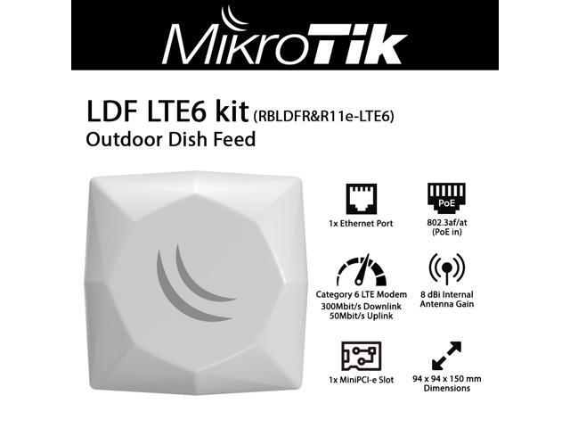 Mikrotik LDF LTE6 kit RBLDFR & R11e-LTE6 Outdoor Dish Feed with 8 dBi Built-in Antenna and CAT6 LTE Modem