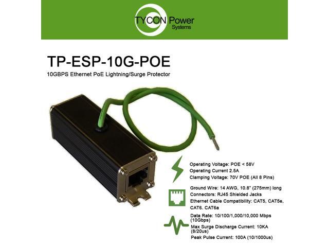 Tycon Power Systems TP-ESP-10G-POE 10G Ethernet PoE Lightning/Surge Supressor Protector 70V Clamping