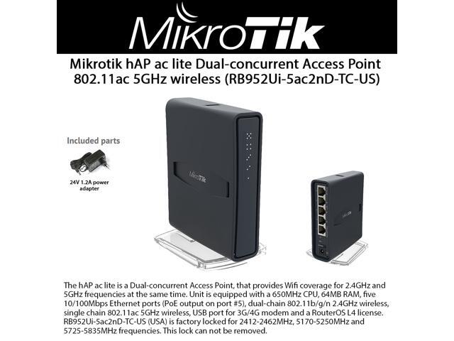 Mikrotik hAP ac lite TC RB952Ui-5ac2nD-TC Dual-Concurrent Access Point 2.4/5GHz with 5 Ethernet Ports and 1x USB port for 3G/4G Modem