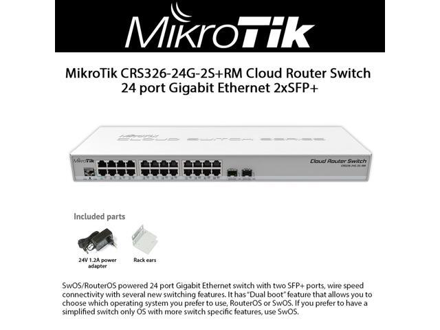 MikroTik - CRS326-24G-2S+RM - Cloud Router Switch 326-24G-2S+RM with 800MHz CPU, 512MB RAM, 24x Gigabit LAN, 2x SFP+