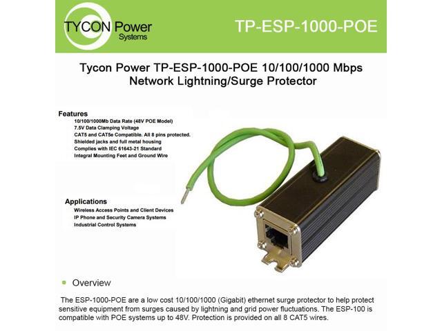 Tycon Power TP-ESP-1000-POE Lightning/Surge Protector Gigabit Ethernet POE