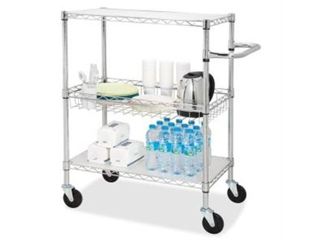 Lorell 3-Tier Wire Rolling Cart 16'x26'x40' Chrome 84859