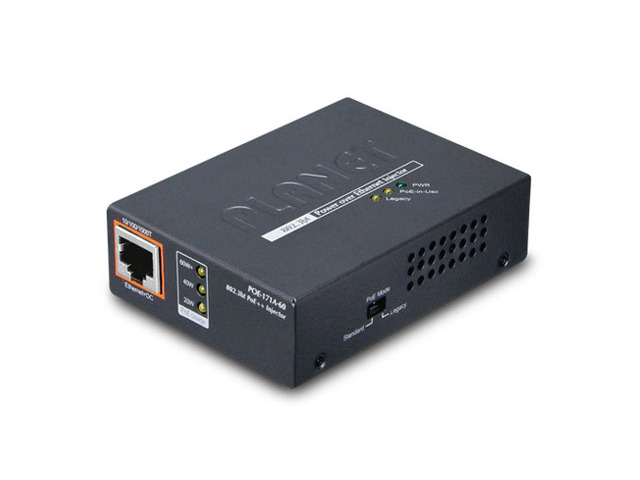 Planet POE-171A-60 Single-Port 10/100/1000Mbps 802.3bt Ultra PoE Injector (60 Watts, Legacy mode support, PoE Usage LED) w/ external power adapter