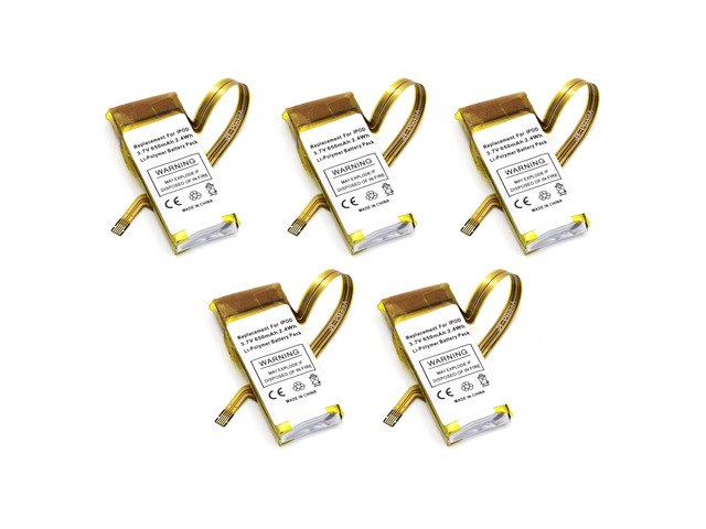 5 Pack of Replacement Batteries for Apple iPod 5th Gen Video 30g 616-0230 616-0227 616-0229