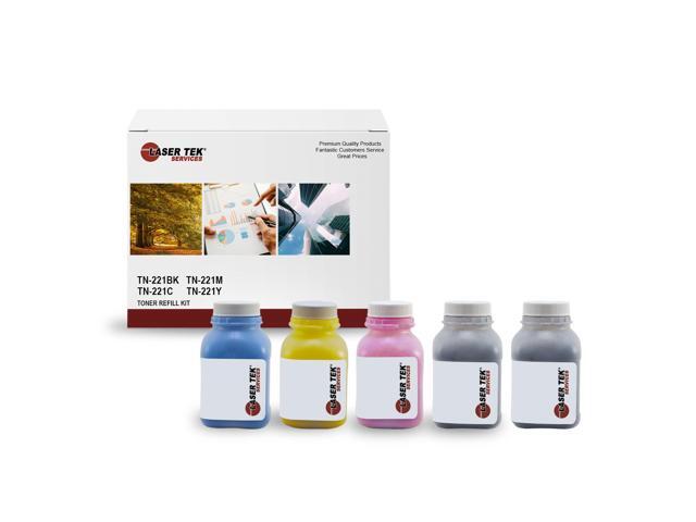 5Pk LTS TN221 CMYK Toner Refill Kit Compatible for Brother HL-3140CW, MFC-9130CW