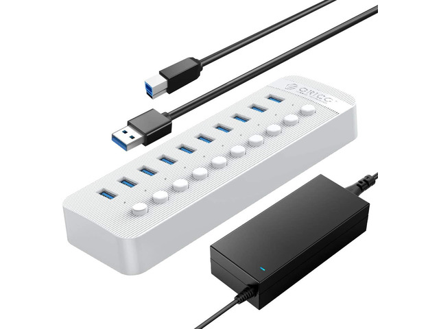 ORICO USB Hub 3.0, 10 Ports USB Hub Splitter, Individual On/Off Switches for Desktop Computer, PC, iMac, Mobile HDD, Flash Drive