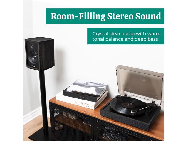 Electrohome Montrose Record Player Stereo System, 4' Bluetooth Powered Bookshelf Speakers, Belt-Drive Turntable with Audio-Technica Stylus, Speed...
