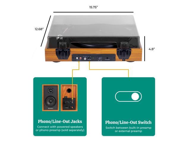 Electrohome Montrose Vinyl Record Player 2-Speed Belt-Drive Turntable, with Audio-Technica Stylus, Speed Control Motor, Built-in Preamp, Wood...