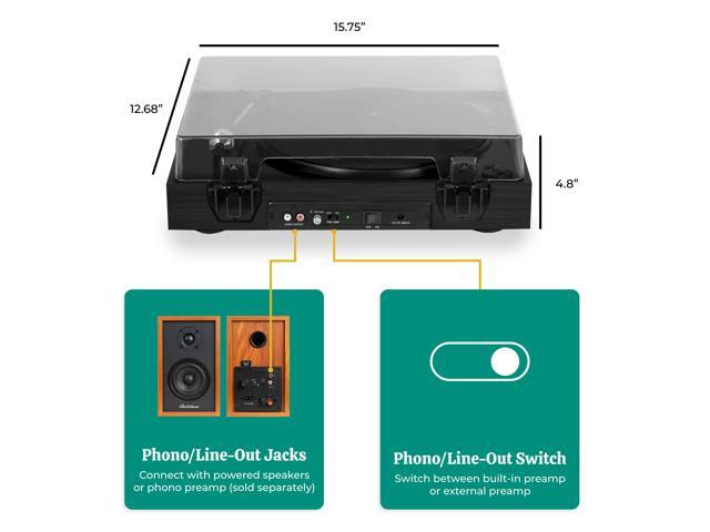 Electrohome Montrose Vinyl Record Player 2-Speed Belt-Drive Turntable, with Audio-Technica Stylus, Speed Control Motor, Built-in Preamp, Wood...