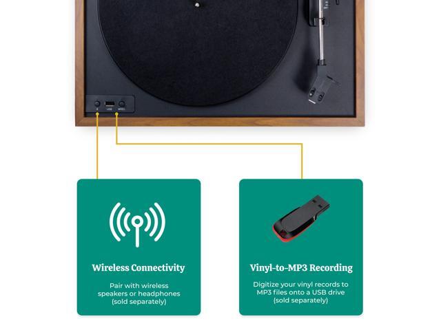 Electrohome Montrose Wireless Vinyl Record Player 2-Speed Belt-Drive Turntable, with Audio-Technica Stylus, Bluetooth, Vinyl-to-MP3 Recording,...