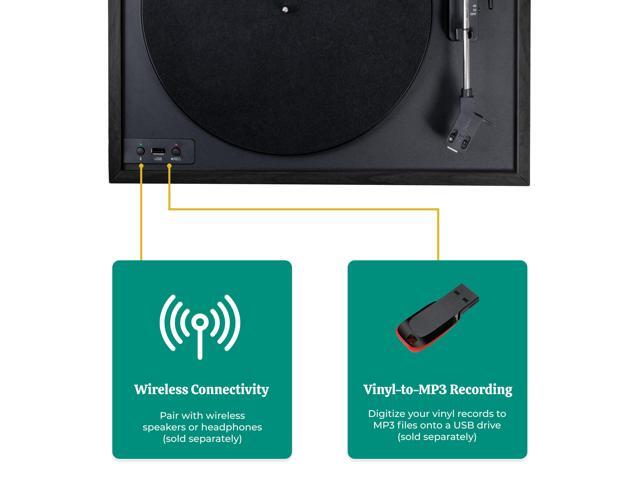 Electrohome Montrose Wireless Vinyl Record Player 2-Speed Belt-Drive Turntable, with Audio-Technica Stylus, Bluetooth, Vinyl-to-MP3 Recording,...
