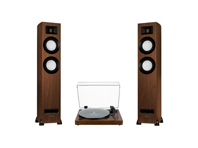 Fluance RT81+ Vinyl Turntable Record Player, Audio Technica VM95E Cartridge, Acrylic Mat and Ri91 Powered Floorstanding Speakers