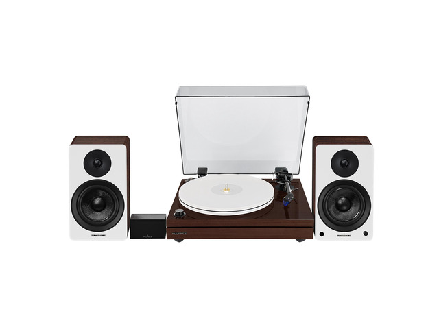 Fluance RT87 Reference High Fidelity Dual-Plinth Turntable (Natural Walnut), Ai41 Powered Bookshelf Speakers (White Walnut), PA10 Phono Preamp