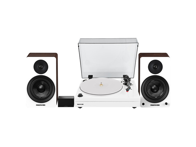 Fluance RT87 Reference High Fidelity Dual-Plinth Turntable (Piano White), Ai61 Powered Speakers (White Walnut), PA10 Phono Preamp