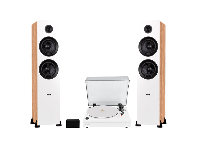Fluance RT87 Reference High Fidelity Dual-Plinth Turntable (Piano White), Ai81 Powered Floorstanding Tower Speakers (Lucky Bamboo), PA10 Phono Preamp