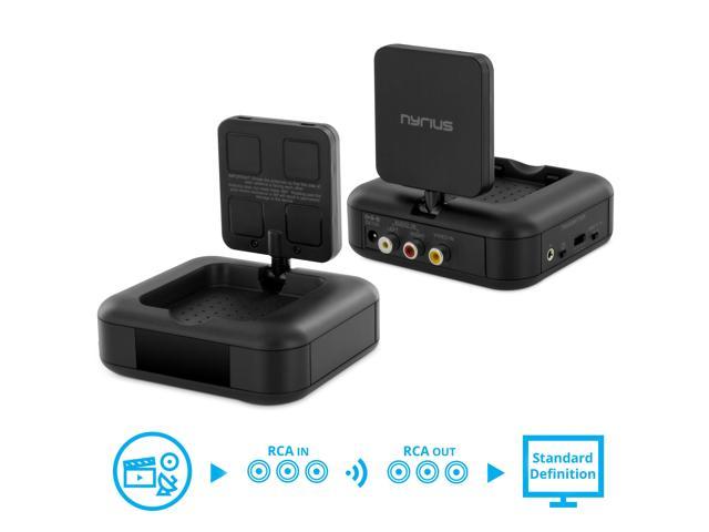 Nyrius 5.8GHz 4 Channel Wireless Video & Audio Transmitter & Receiver with IR Remote Extender for Streaming Cable, Satellite, DVD to TV Wirelessly.