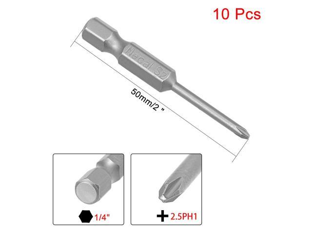10Pcs 1/4-Inch Hex Shank 50mm Length Phillips 2.5PH1 Magnetic Screw Driver S2 Screwdriver Bits