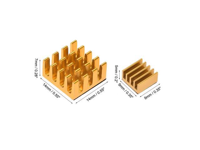 Gold Tone Self Adhesive Aluminum Heatsink for RPI, 14x14x7mm, 9x9x5mm, 5 Set Total 10pcs