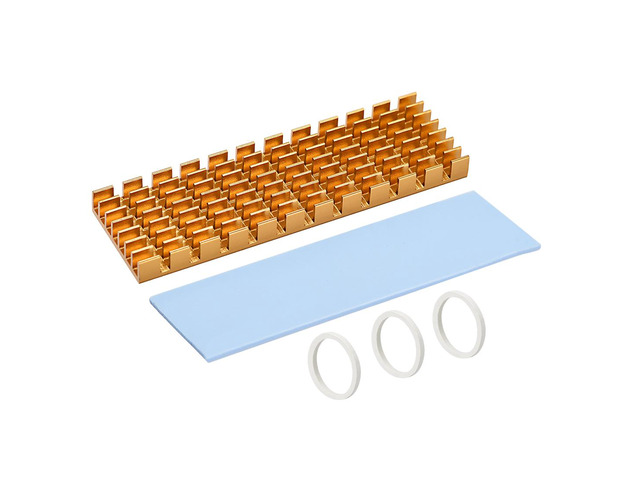 M.2 Aluminum Heatsink Kit 70x22x6mm Slotted Design Golden Tone with Silicone Thermal Pads for 2280 SSD