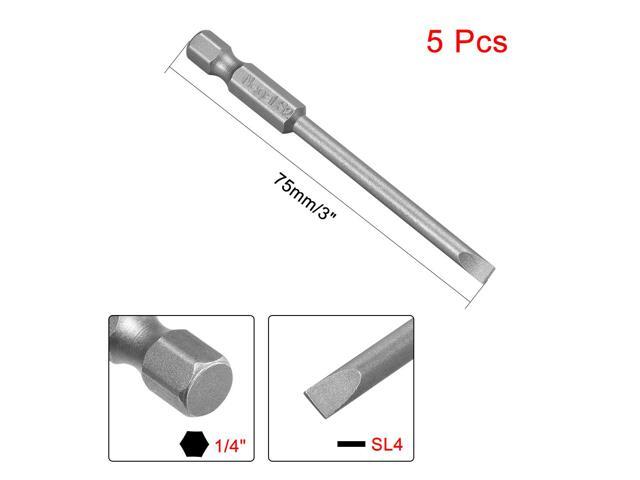 5 Pcs 1/4' Hex Shank 75mm Length Magnetic SL4 Slot Head Screwdriver Bits S2 Alloy Steel