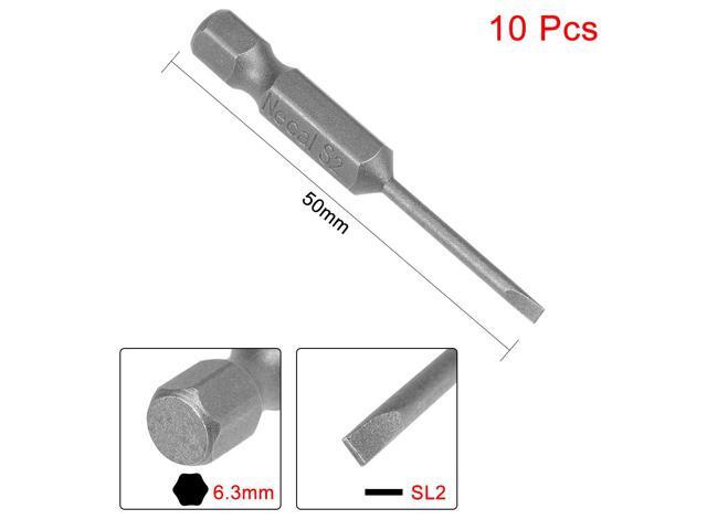 10pcs 50mm 1/4' Hex Shank SL2 Magnetic Slotted Head Screwdriver Bits S2