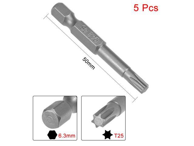 5pcs 50mm 1/4' Hex Shank T25 Magnetic Torx Head Screwdriver Bits S2 Alloy Steel