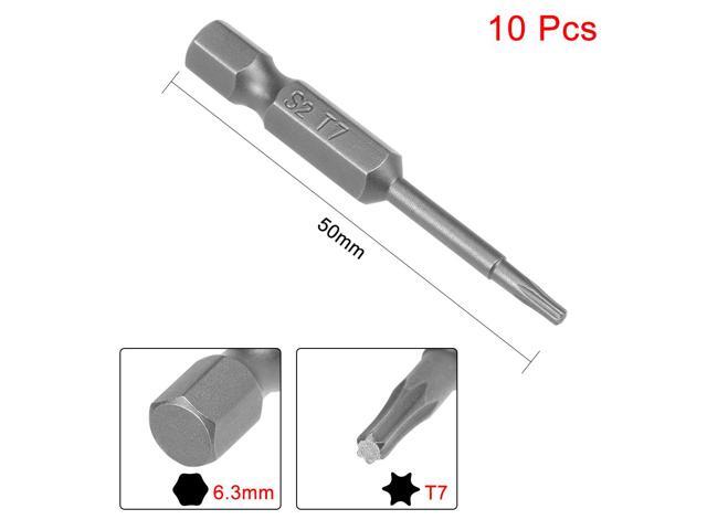 10pcs 50mm 1/4' Hex Shank T7 Magnetic Torx Head Screwdriver Bits S2