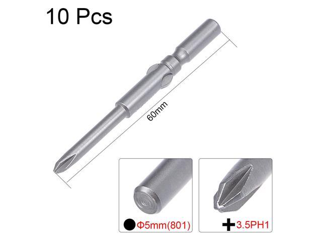 10 Pcs 5mm Shank 60mm Length 3.5mm Phillips PH1 Magnetic S2 Screwdriver Bits