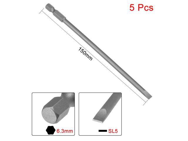 5pcs 150mm 1/4' Hex Shank SL5 Magnetic Slotted Head Screwdriver Bits S2