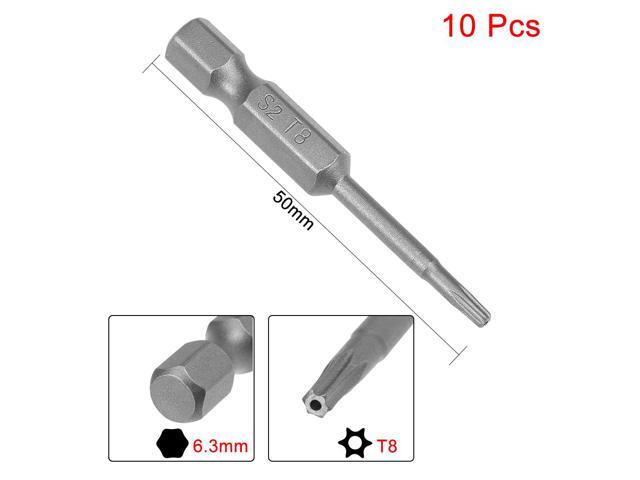 10pcs 50mm 1/4' Hex Shank T8 Magnetic Torx Head Security Screwdriver Bits S2