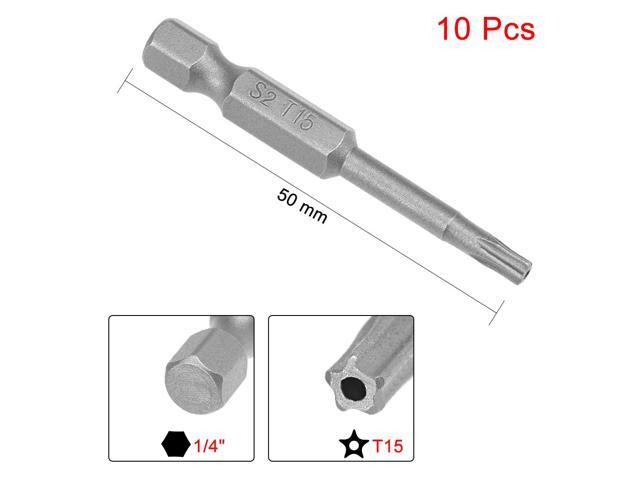 10pcs 50mm 1/4' Hex Shank T15 Magnetic Star Security Head Screwdriver Bits S2